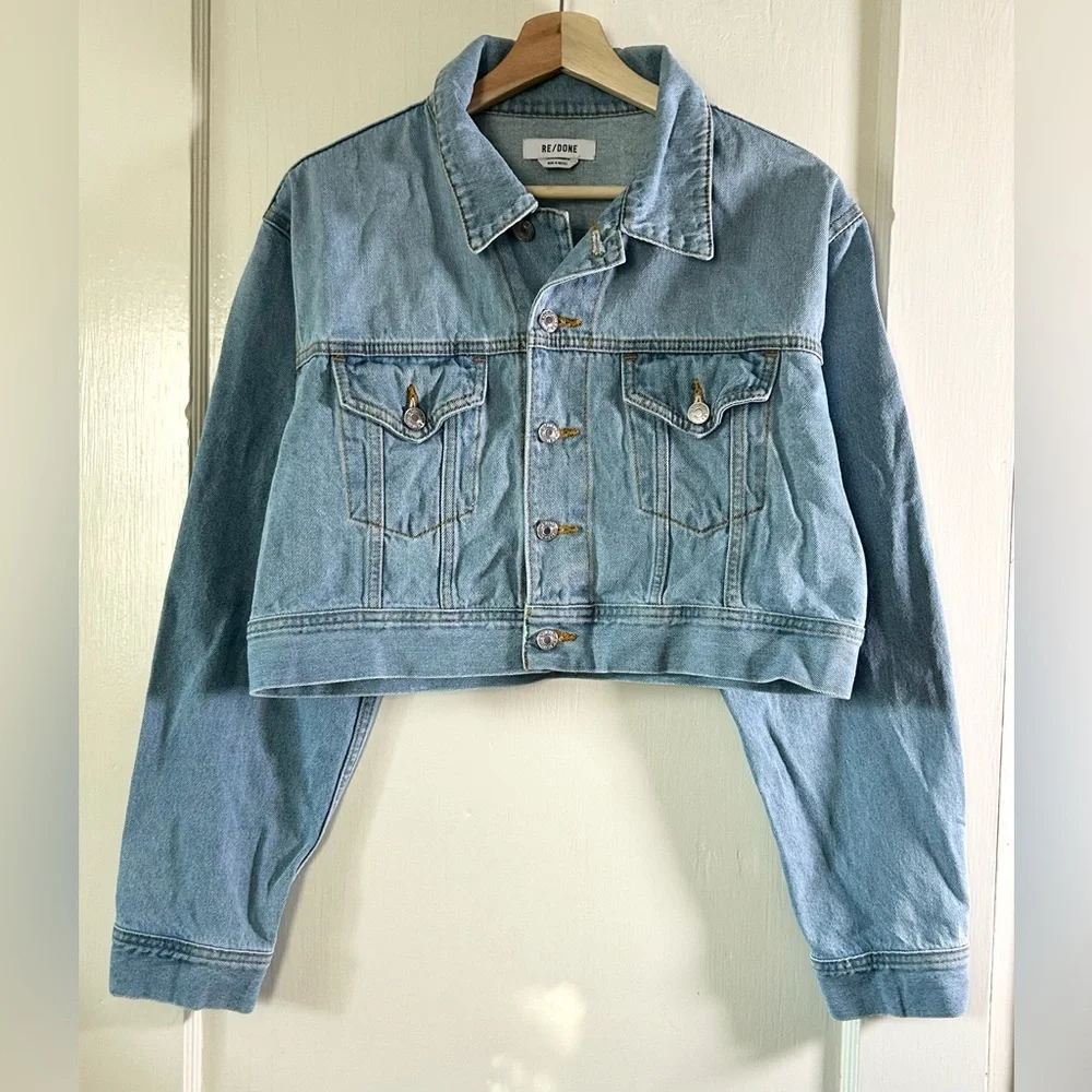 Re/Done Cropped Denim Tucker Jacket‎ Airy Indigo M Light Blue